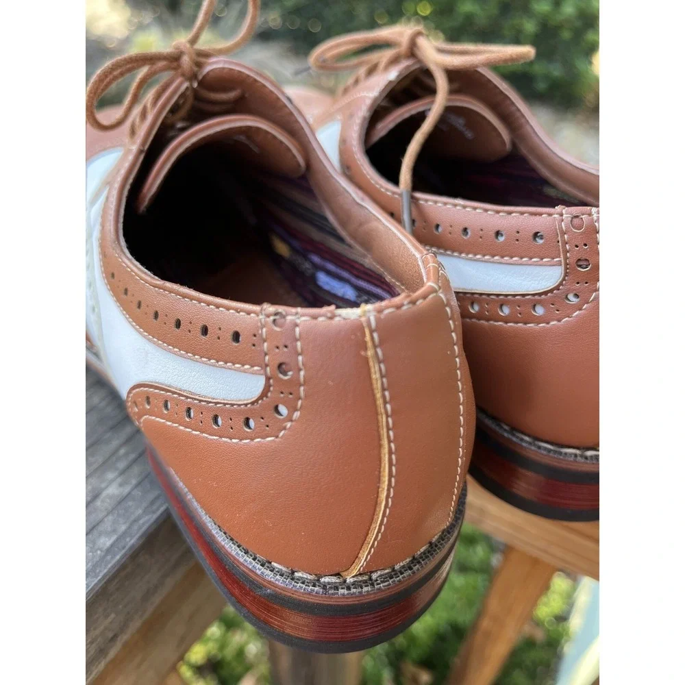 Ferro Aldo Mens Wingtip M139001D Brown and White Brogue Arthur Shoes 7